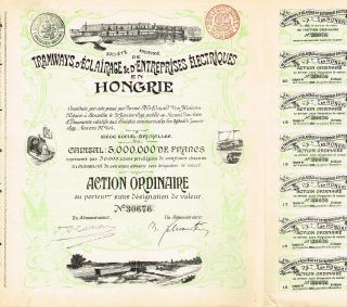 Hungary Electric Enterprises,  Tramways & Lights Stock Certificate 1899 photo