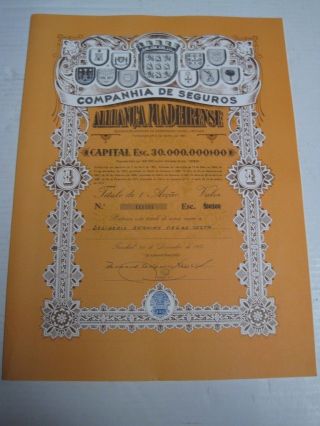 Insurance Company Alliança Madeirense - One Share Certified 1973 photo