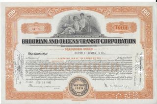 Brooklyn And Queens Transit Corporation. . . .  1940 Stock Certificate photo
