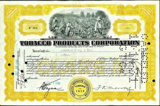 1930 Tobacco Products Corp Stock Certificate 10 Shares Class A Antique Document photo