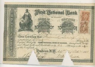 Hudson York First National Bank Stock 1868 photo