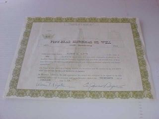 Stock Certificate 632 1 Share Penn - Brad Historical Pennsylvania 1871 Oil Well photo