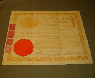 Historic Stock Certificate The Uncle Sam Oil Company 1915 8,  250 Shares photo