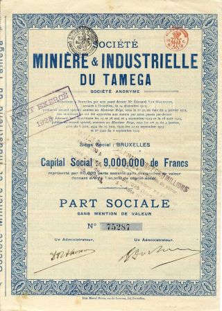 Russia - Belgium : Mines & Industries Of Tamega About 1923 photo