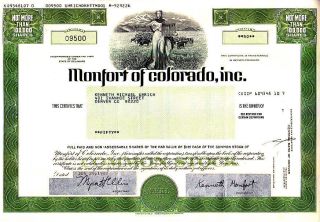 Monfort Of Colorado Inc 1982 Stock Certificate photo
