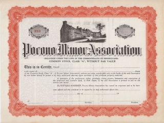 Pocano Manor Association. . . . . . . .  Unissued Stock Certificate photo