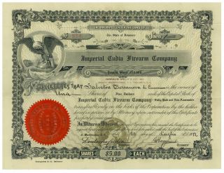 1912 Imperial Cudia Firearm Company Stock Certificate Collectible photo