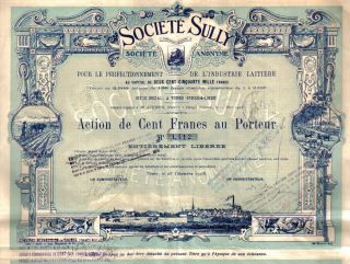 France Bond 1908 Society Sully 100 Fr Top Deco Uncancelled Coupons Issued 2500 photo