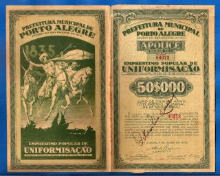 Brazil Porto Alegre Emprestimo 50 000 Reis 1935 Bond Rarely Brasil photo