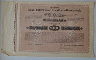 Austria Neue Bukowinaer Localbahn 25 Prioritäts - Actien Ii.  Emission 1898 photo