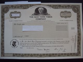 The York Times Stock Certificate photo