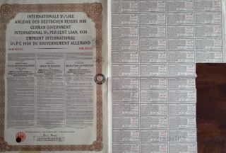 Germany German 1930 Emprunt Gouvernement Allemand 500 Franc Loan Bond photo