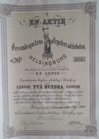 Sweden 1906 Aktiebolag Helsingborg 200 Kr Bond Share Loan photo