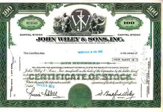 Broker Owned Stock Certificate: Wertheim & Co,  Payee; John Wiley Sons,  Issuer photo