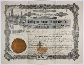 1905 Stock Certificate - Burlington Home Oil & Gas Co. ,  Iowa,  S.  Dakota,  Antique photo