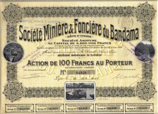 Africa France Colonial 1911 Bond Land & Mining Bandama 100 Uncancelled Deco Coup photo