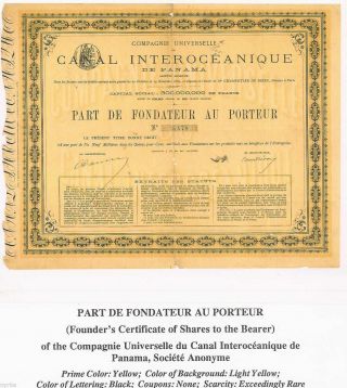 French Panama Canal Founder ' S Certificate 1881 photo
