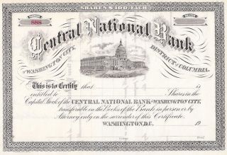Central National Bank (washington Dc). . . .  Unissued Stock Certificate photo