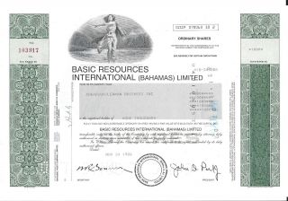Basic Resources International (bahamas) Limited. . . . .  1986 Stock Certificate photo
