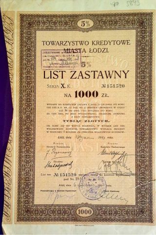 Poland Polish 1933 List Zastawny 1000 Zl Hipotecary Bond Loan Stock photo