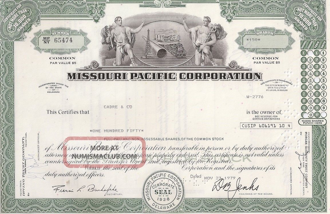 Missouri Pacific Corporation. . . . . 1980 Stock Certificate