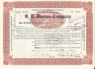 S.  D.  Warren Company. . . . . . .  1926 Stock Certificate photo