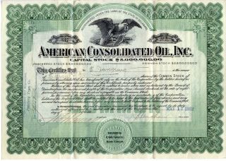 1922 American Consolidated Oil Inc.  Stock Certificate - Great Engraving photo