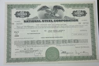 National Steel Corporation 1976 Mortgage Bond $1000 Green photo
