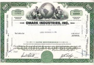 Broker Owned Stock Certificate: Loeb Rhoades,  Payee; Omark Industries,  Issuer photo