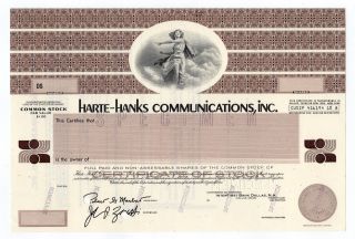 Specimen - Harte - Hanks Newspapers,  Inc.  Stock Certificate photo