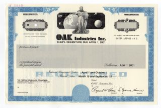 Specimen - Oak Industries,  Inc.  Stock Certificate photo