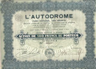 France 1924 Autodrome National Park Sports Company 100 Francs Uncancelled Coup photo