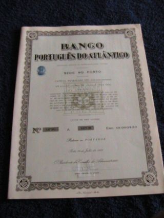 Portuguese Bank Atlantic - Ten Share Certified 1963 photo