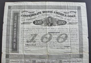 Confederate War Bond Document - Civil War - 1863 - Csa Congress Help Vets photo