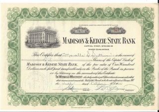 Madison & Kedzie State Bank.  (chicago,  Ill). . . .  1922 Stock Certificate photo