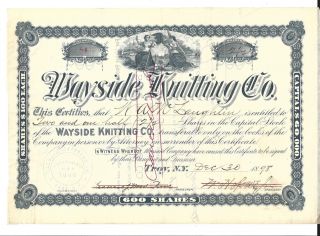 Wayside Knitting Co (troy,  Ny). . . . . . .  1898 Stock Certificate photo