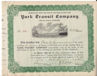 York Transit Company. . . . . .  1916 Stock Certificate photo