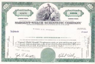Sargent - Welch Scientific Company Il 1969 Stock Certificate photo
