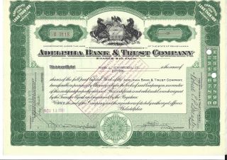 Adelphia Bank & Trust Company (philadelphia,  Pa). .  1931 Stock Certificate photo