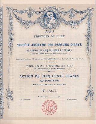 Societe Anonyme Des Parfums D ' Ays. . . . . . .  1918 Certificate photo