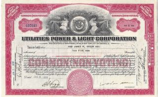 Utilities Power & Light Corporation. . . .  1930 Stock Certificate photo