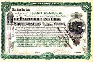 Baltimore And Ohio Southwestern Rr 1894 Preferred Stock Certificate photo