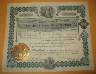 1902 The United States Oil Corporation S.  Dakota Vignette Elk 200 Shares Stock photo