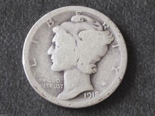 1918 - D Mercury Dime 90% Silver U.  S.  Coin D5527 photo