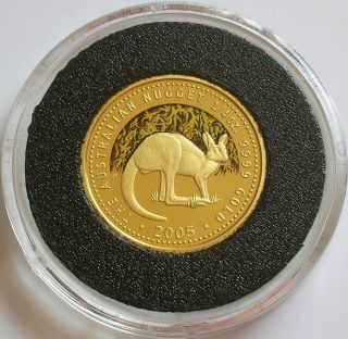 2005 Australia.  9999 Gold $25 Dollar Nugget Coin Kangaroo Low Mintage Of 250 photo