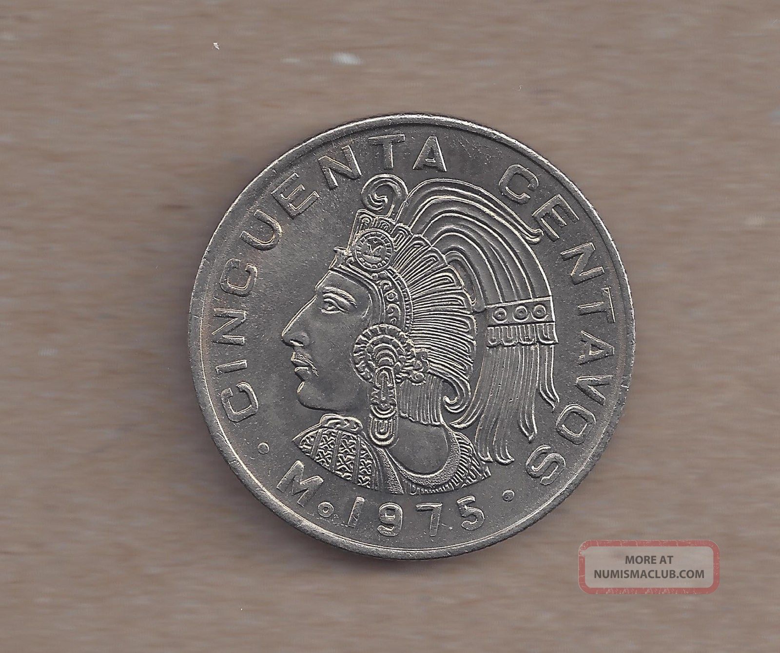 1975 Mexico Cincuenta Centavos With Dots Unc Coin