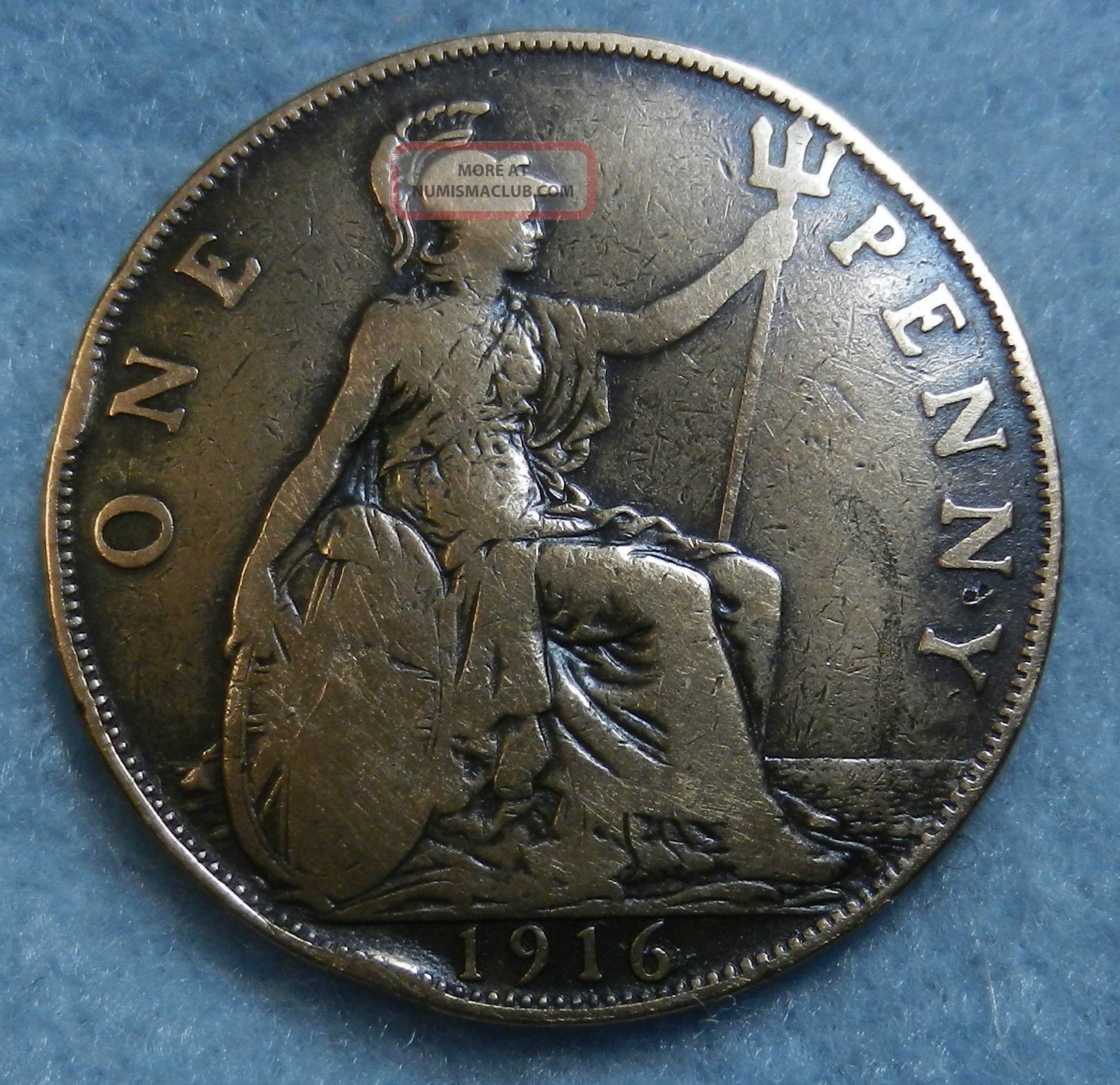 1916 One Penny Large Cent Uk Great Britain Foreign Coin Vintage 836