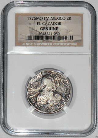 1776 Mo Fm 2 Reales El Cazador Shipwreck Coin,  Ngc Certified Very Rare Year,  Very photo
