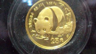 1987 China Gold Panda 25 Yuan 1/4 Oz.  Gold.  999 Fine,  State,  Framed In Pic photo