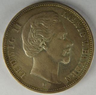 German States Bavaria 5 Mark,  1876 D.  Silver.  Au. photo